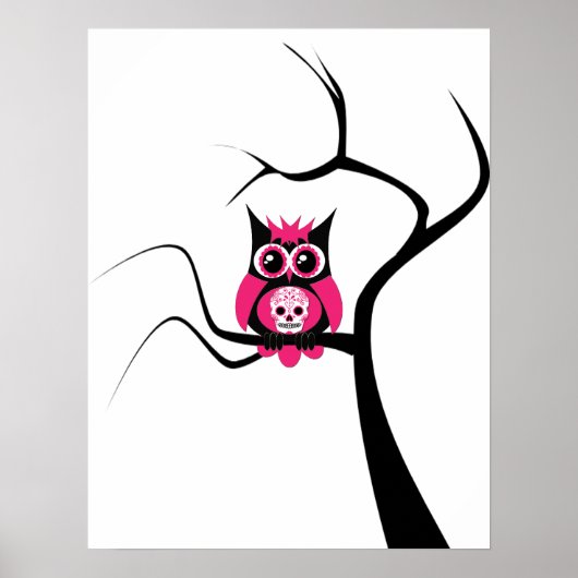 Poster de la Chouette crânienne rose dans l'arbre (Devant)