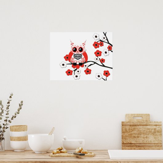 Poster de la Chouette en fleurs de cerisier blanc (Cuisine)