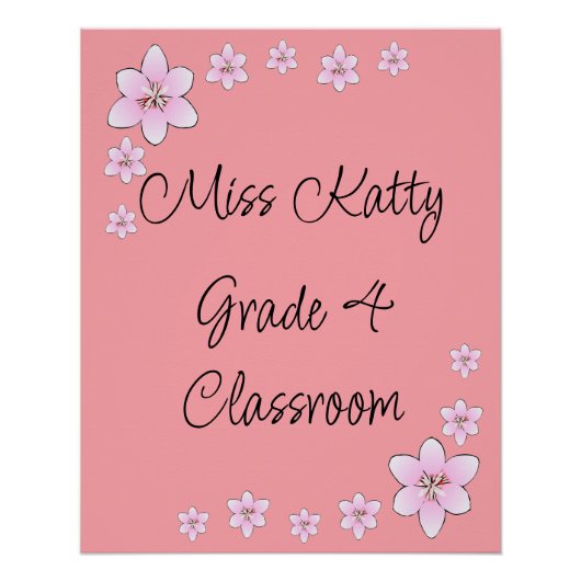 Poster de la classe de professeur de fleurs roses (Devant)