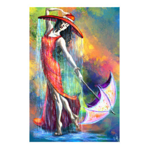 Poster de la dame dansante en rouge avec parapluie