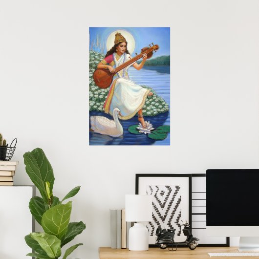 Poster de la déesse hindoue Saraswati Art hindouis (Bureau à domicile)
