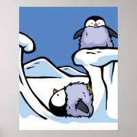 Poster de la diapositive de poule en pingouin