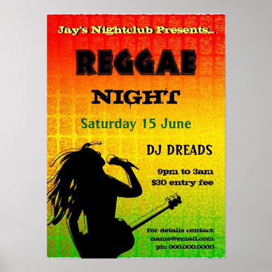 Poster de la discothèque de soirée Reggae (Devant)