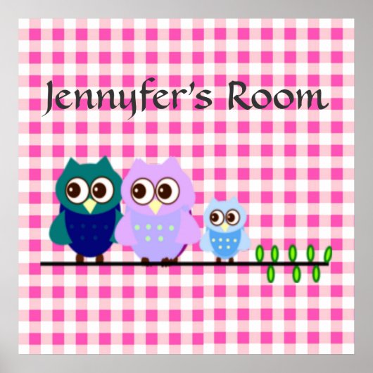 Poster de la famille des hiboux en Vichy rose (Devant)