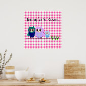 Poster de la famille des hiboux en Vichy rose (Cuisine)