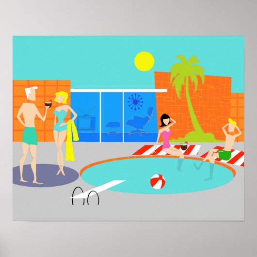 Poster de la fête de la piscine rétro (Devant)