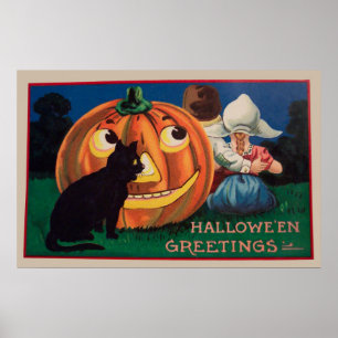Poster de la fête vintage d'Halloween pour citroui