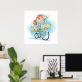 Poster de la fille à vélo avec fleurs (Bureau à domicile)