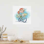 Poster de la fille à vélo avec fleurs (Cuisine)