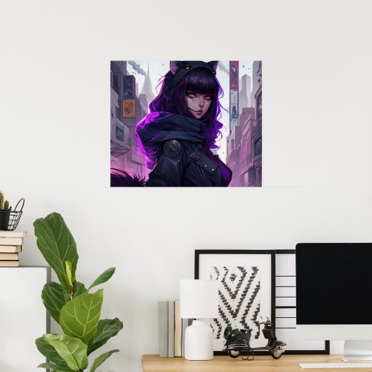 Poster de la fille de chats Anime (Bureau à domicile)