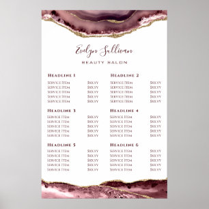 Poster de la grille de prix du Rose Dusty