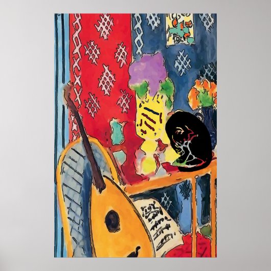 Poster de la guitare et du chat noir (Devant)