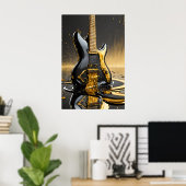 Poster de la Guitare Métallique Or et Noir Imprime (Bureau à domicile)