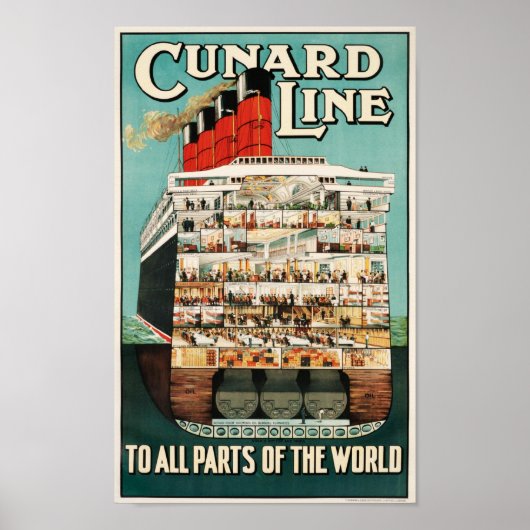 Poster de la ligne Cunard (à toutes les parties du (Devant)