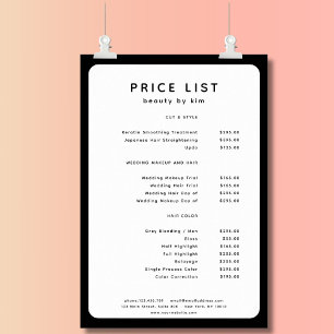 Poster de la liste de prix du salon moderne, tenda