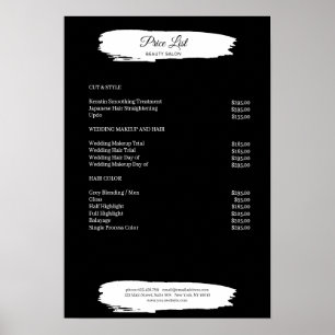 Poster de la liste de prix Simpel Black White