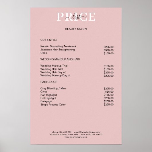 Poster de la liste de prix Simpel Pimk Blush (Devant)