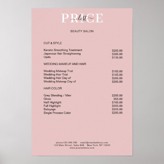 Poster de la liste de prix Simpel Pimk Blush (Devant)