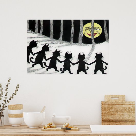 Poster de la lune de chats noir Imprimer (Cuisine)