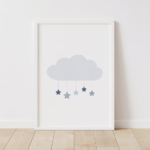 Poster de la marine Blue Cloud et Stars Boy Nurser