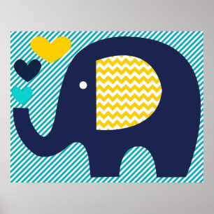 Poster de la marine et de la Turquoise Elephant Nu