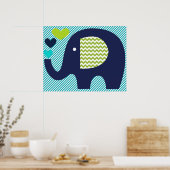 Poster de la marine et de la Turquoise Elephant Nu (Cuisine)