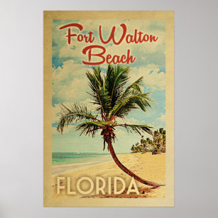 Poster de la plage de Fort Walton Palm Tree Vintag