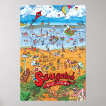 Poster de la plage de Saugatuck (Petite 13 po x 19