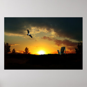 Poster de la prairie pâturée du coucher du soleil 