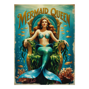 Poster de la Reine Sirène vintage Art océanique in