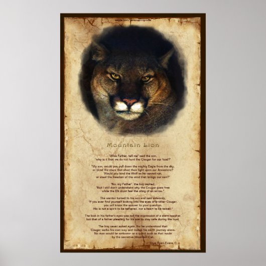 Poster de la sagesse amérindienne du lion de Couga (Devant)