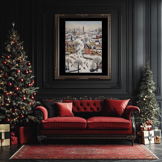 Poster de la scène hivernale style d'art populaire