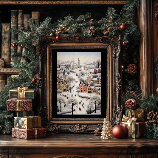 Poster de la scène hivernale style d'art populaire