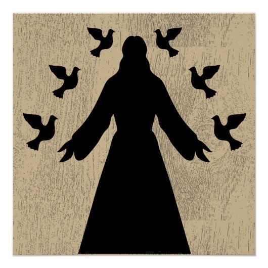 Poster de la silhouette de Jésus et des colombes (Devant)