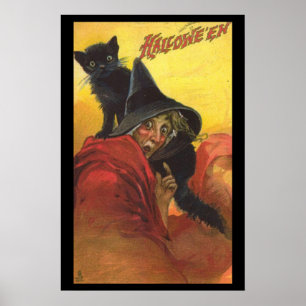Poster De La Sorcière D'Halloween Et Du Chat Noir