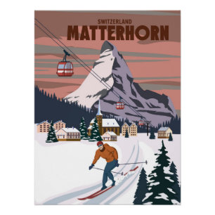 Poster de la station de ski Matterhorn, rétro. Alp