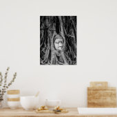 Poster de la tête de bouddha Thaïlande noir et bla (Cuisine)