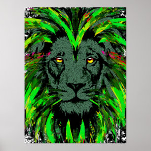 Poster de la tête de lion verte - Poster du portra
