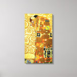 Poster de la toile d'exécution Gustav Klimt<br><div class="desc">Poster en toile Gustav Klimt Fulfillment. Frise de 1909. Complété pendant la phase d’or de Klimt, Fulfillment est composé d’un couple d’embrassades se tenant sous une courtepointe à motifs multiples avec spirales, yeux, oiseaux, poissons et autres formes. L’arrière - plan de l’oeuvre présente les mêmes spirales de bronze qui orneraient...</div>