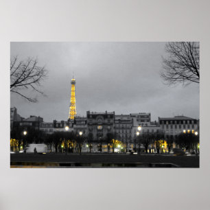 Poster de la tour Eiffel noir, blanc et jaune