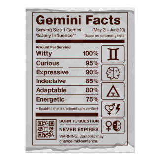 Poster de la valeur nutritive du zodiaque Gemini -