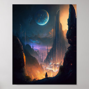 Poster de la ville futuriste de science-fiction