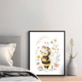 Poster de l'abeille mignonne et des fleurs