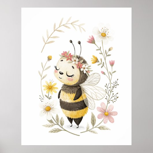 Poster de l'abeille mignonne et des fleurs (Devant)