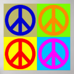 Poster de l'affiche Four Color Pop Art Peace<br><div class="desc">Symboles populaires et historiques - Symbole des signes de paix Digital Pop Art Work</div>