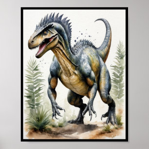 Poster de l'Allosaurus d'aquarelle Dinosaur