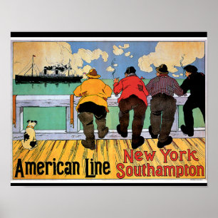 Poster de l'American Line New York à Southampton