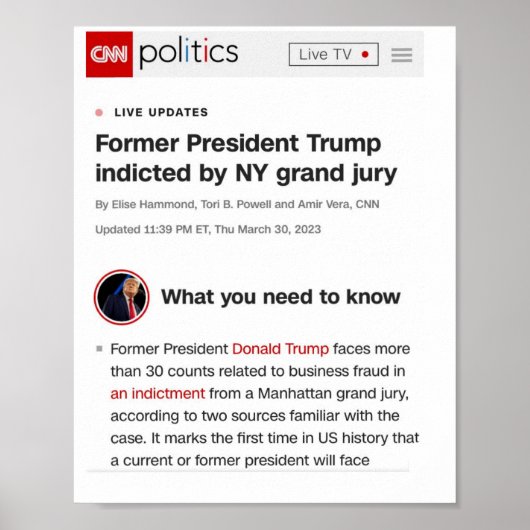 Poster de l'ancien président Trump (Devant)