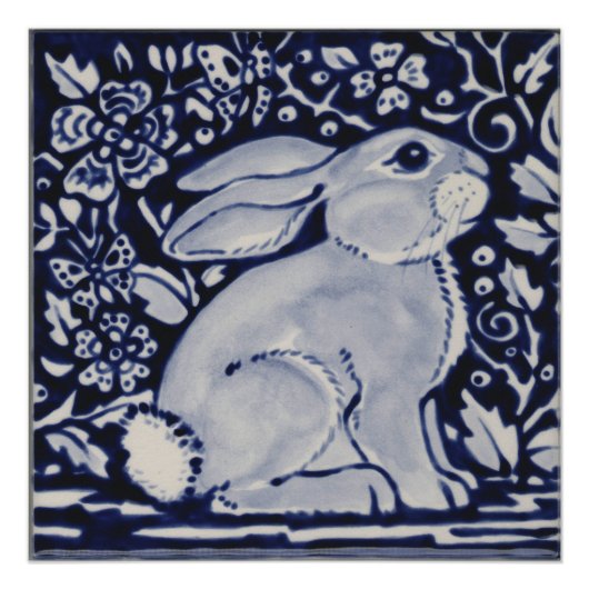 Poster de lapin bleu et blanc Chine Dedham Tile Ar (Devant)