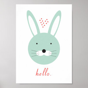 Poster de lapin mignon 'Hello'